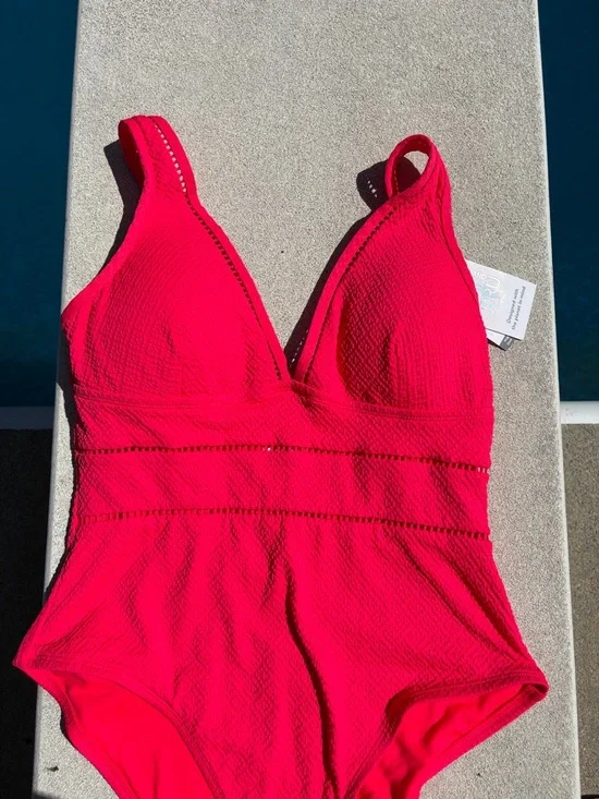 Time and Tru Bright Coral  One-Piece Swimsuit - Picture 2 of 6